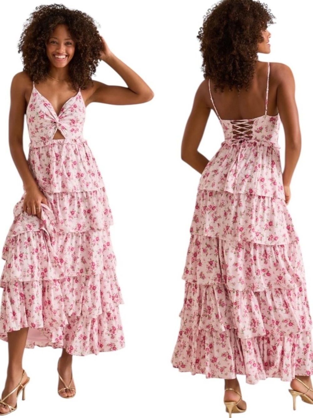 NWOT Altar'd State Krystal Floral Cutout Tiered Maxi Dress Boho Cottagecore M